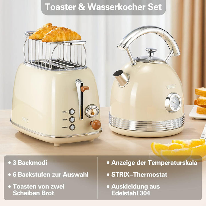 Wiltal Toaster Retro 2 Scheiben, 6 Einstellbare Bräunungstufen, mit hochwertige Brötchenaufsatz, Auf