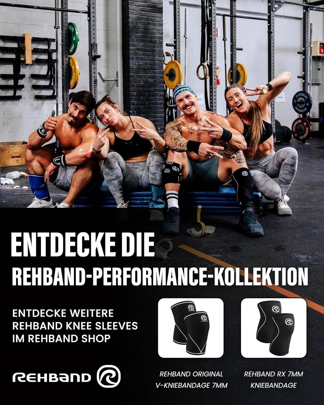Rehband Kniebandage Kraftsport, Kniestütze für Cross Fit &amp; schweres Training, Knee Sleeve aus 5 mm N
