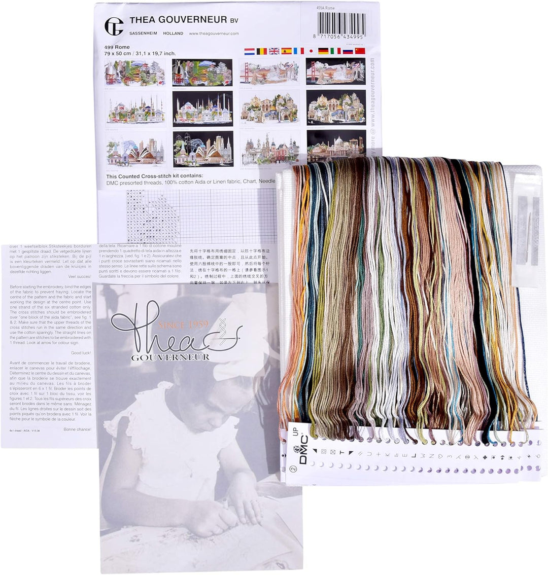 Thea Gouverneur - Kreuzstich-Set - Rom Italien- Leinen - Aida - 18 Count - Für Erwachsene - 499A 79x