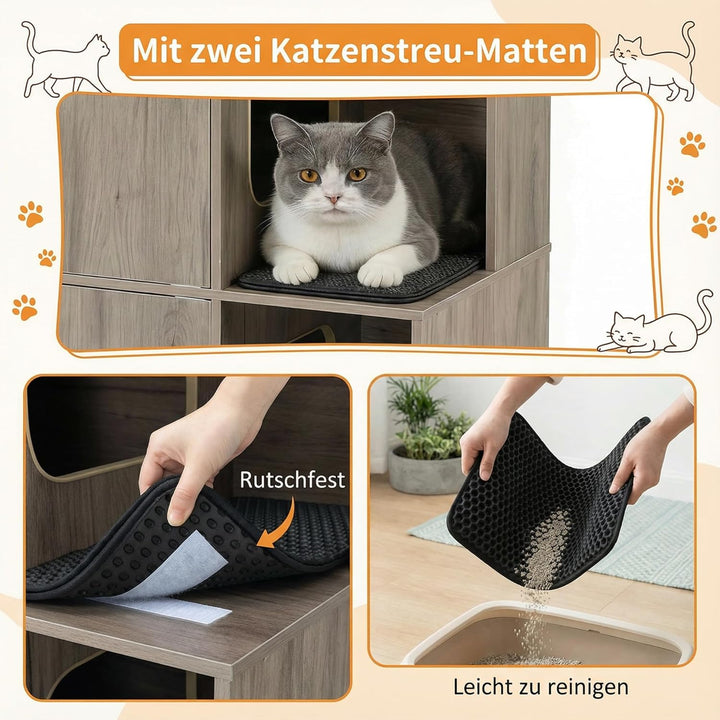 Katzenklo Schrank für 2 Katzen, Katzentoilette Schrank Zweistöckiger, Katzenklo Haus, Katzenhöhle Ho