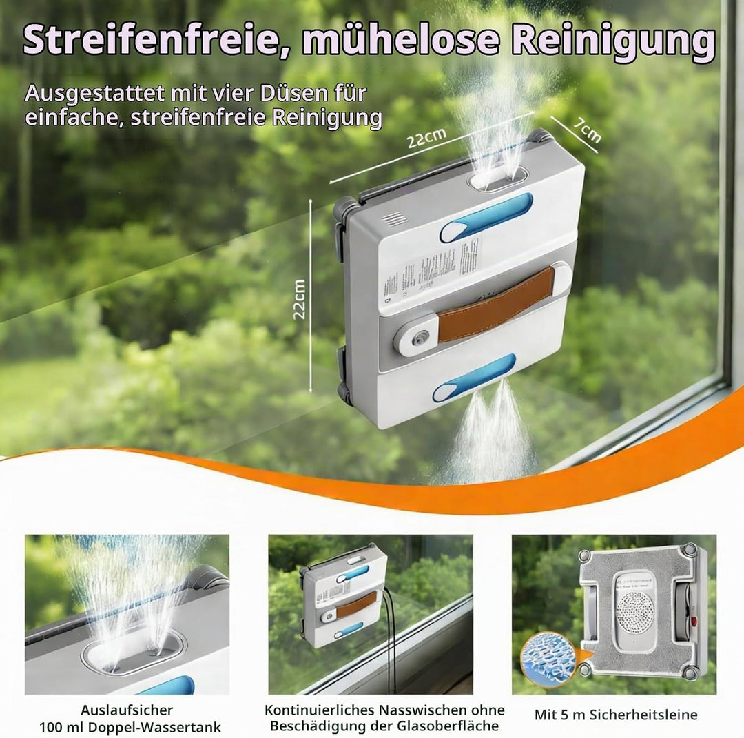 Mini Fensterputzroboter 4000PA, 3 Reinigungsmodi, Window Cleaning Robot Inklusive 4 Düsen und 5 Mete