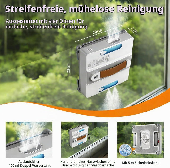 Mini Fensterputzroboter 4000PA, 3 Reinigungsmodi, Window Cleaning Robot Inklusive 4 Düsen und 5 Mete