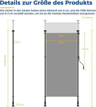 HOMEDEMO Senkrechtmarkise Aussen, Vertikalmarkise ohne Bohren, Balkonrollo mit Handkurbel, Sichtschu