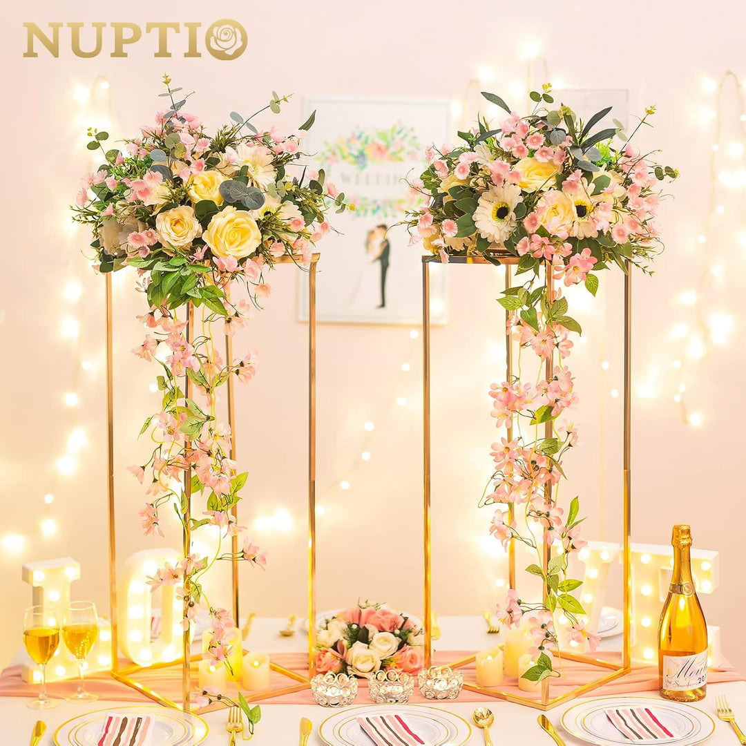 Nuptio Gold Vase für Hochzeit Tafelaufsätze - 2 Stück 80cm Hohe Metallblumenvasen Blumen Stehen für