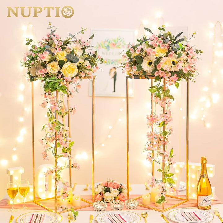Nuptio Gold Vase für Hochzeit Tafelaufsätze - 2 Stück 80cm Hohe Metallblumenvasen Blumen Stehen für