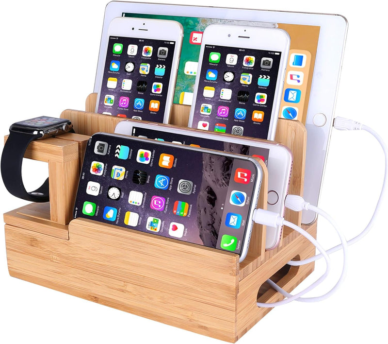 MOZOWO Schreibtisch Organizer Bambus Holz Ladestation Ladestation Ladegerät Halterung Ständer compat