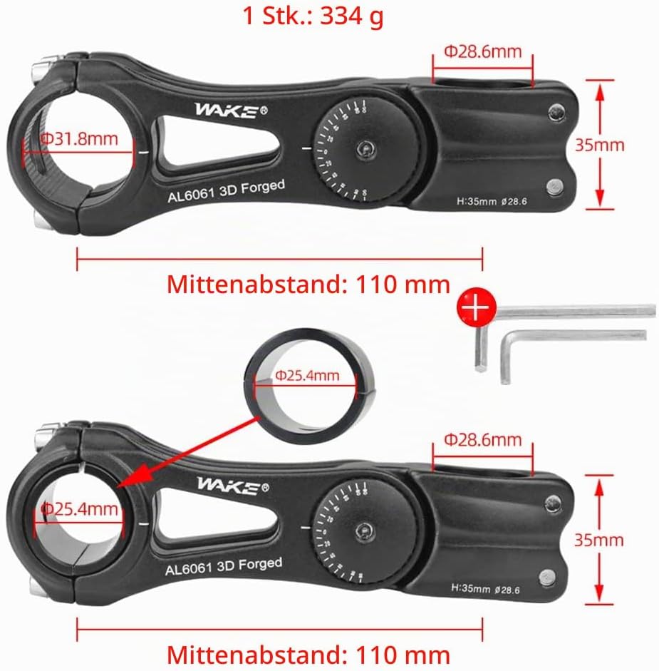 CYSKY Fahrrad Vorbau Universal 31,8mm und 25,4mm verstellbar ± 90 Grad 90mm 110mm 145mm MTB Vorbau F