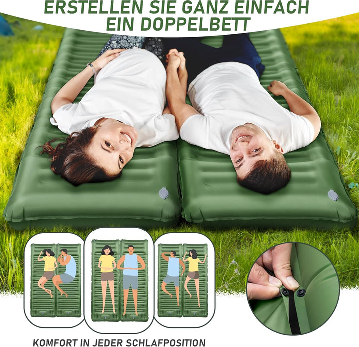 JEMULICE Isomatte Selbstaufblasend, 12CM Hoch Luftmatratze Camping Kleines Packmass, Aufblasbare Mat