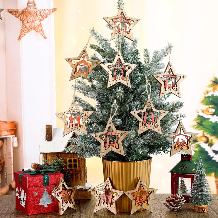 Spiareal Weihnachtskrippen-Ornamente, religiöse, christliche Geschenke, Holz, hängende Ornamente, St