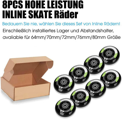 Inline Skate Rollen 80mm 76mm 72mm - 8 Stück Inline Skate Räder 85a inliner rollen mit kugellager AB