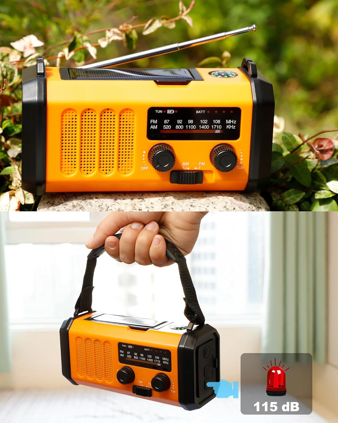10000mAh Tragbare Solar Kurbelradio, Dynamo Weltempfänger Notradio mit AM FM Radio, Aufladbar Powerb