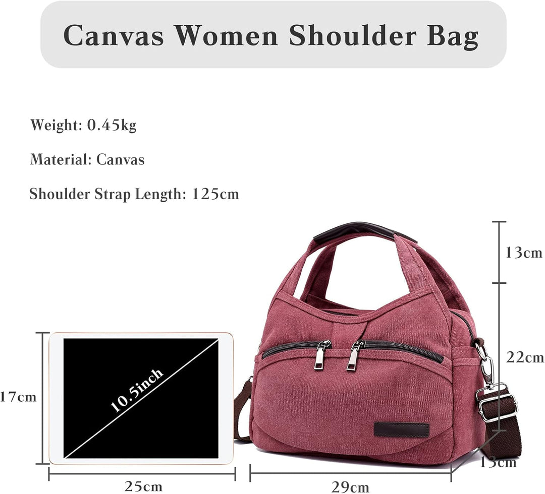 PORRASSO Damen Umhängetasche Casual Schultertasche Canvas Handtasche Multi Tasche Crossbody Bag für