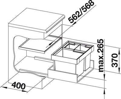 BLANCO Flexon II Xl 60/3, Müllsystem für die Abfalltrennung in der Küche, mit 3 Mülleimern (30 l/ 2