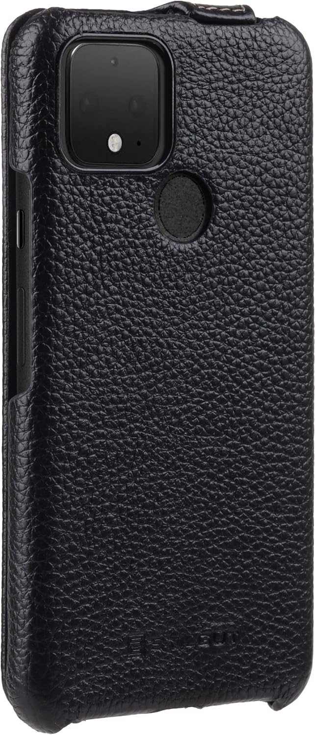 STILGUT UltraSlim kompatibel mit Google Pixel 5 Hülle – Pixel 5 Flip Case aus Leder, Klapphülle, Han