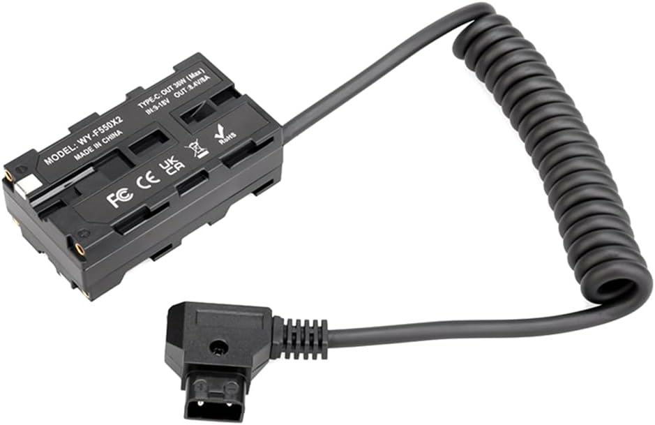 Andoer D-Tap zu doppelseitigem NP-F550 Dummy-Akku, Spiralkabel, DC-Koppler, Zubehör für Monitore/LED