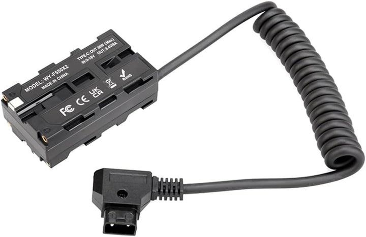 Andoer D-Tap zu doppelseitigem NP-F550 Dummy-Akku, Spiralkabel, DC-Koppler, Zubehör für Monitore/LED