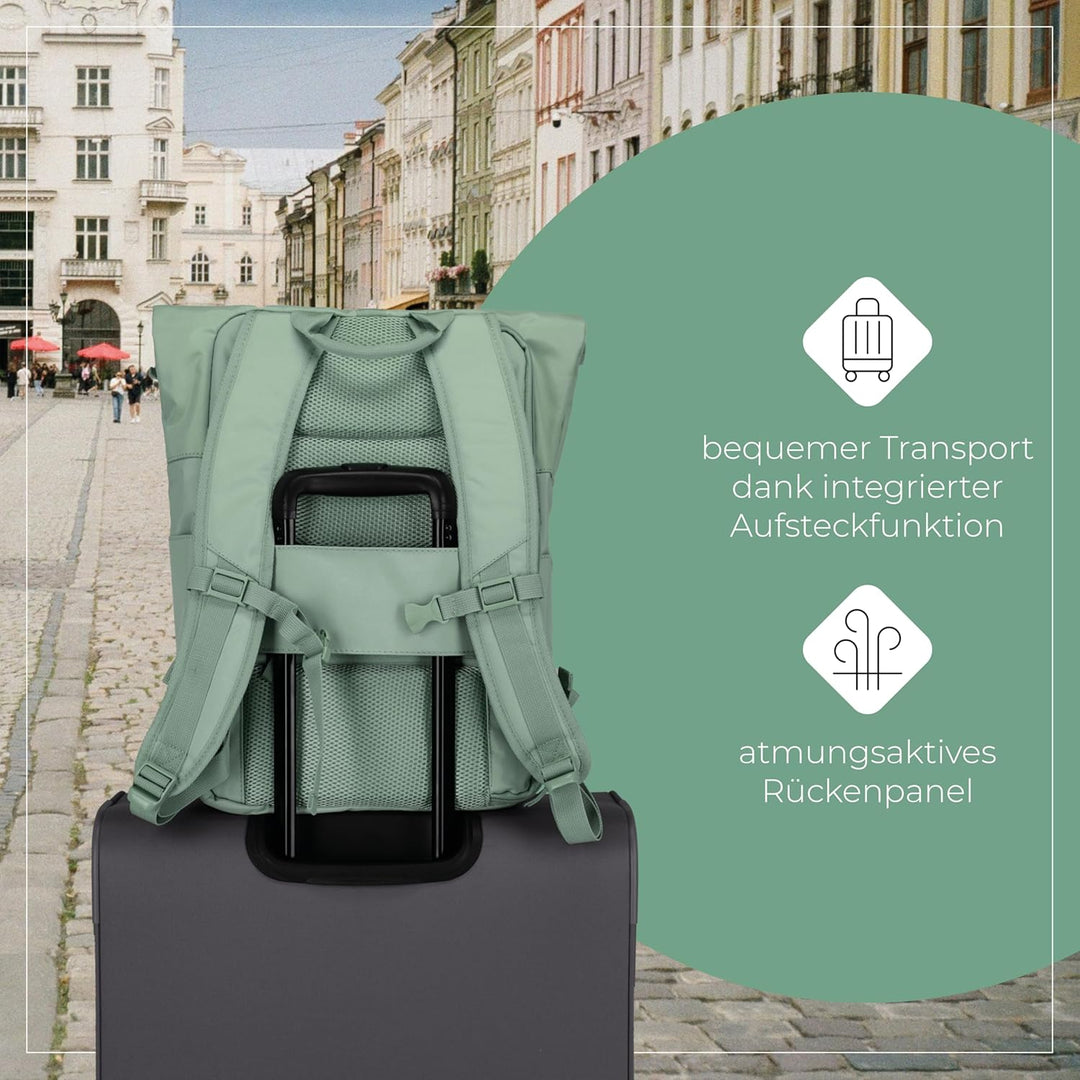 Travelite Handgepäck Rucksack, Laptop Rucksack 15,6 Zoll, BASICS, Reiserucksack Rolltop Funktion, 60
