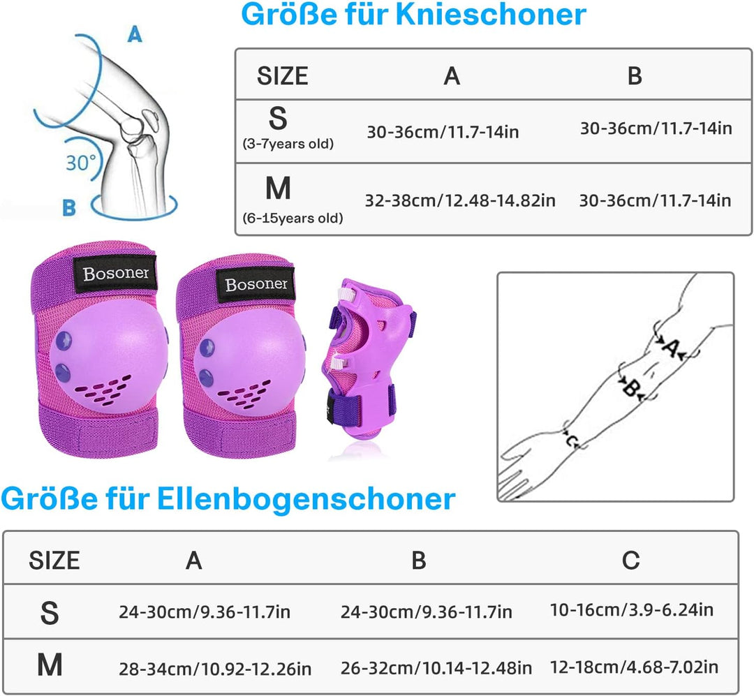 BOSONER Knieschoner Kinder Schoner Inliner Protektoren 6er Set Schützer Inliner Inline Skates Knie U