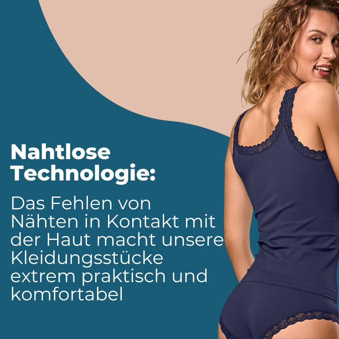 FOCENZA Tanktop mit Spitzenträgern, Nahtlose Technologie, Made in Italy S-M Black – Powder – Blue, S