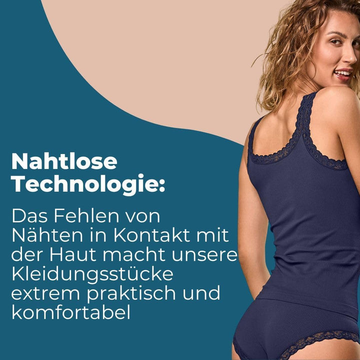 FOCENZA Tanktop mit Spitzenträgern, Nahtlose Technologie, Made in Italy L-XL Black – Powder – Blue,