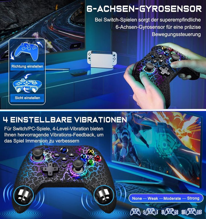 Switch Controller für Nintendo, Switch Controller mit 2 Back Button Macro Programmierbar/Rissiges De
