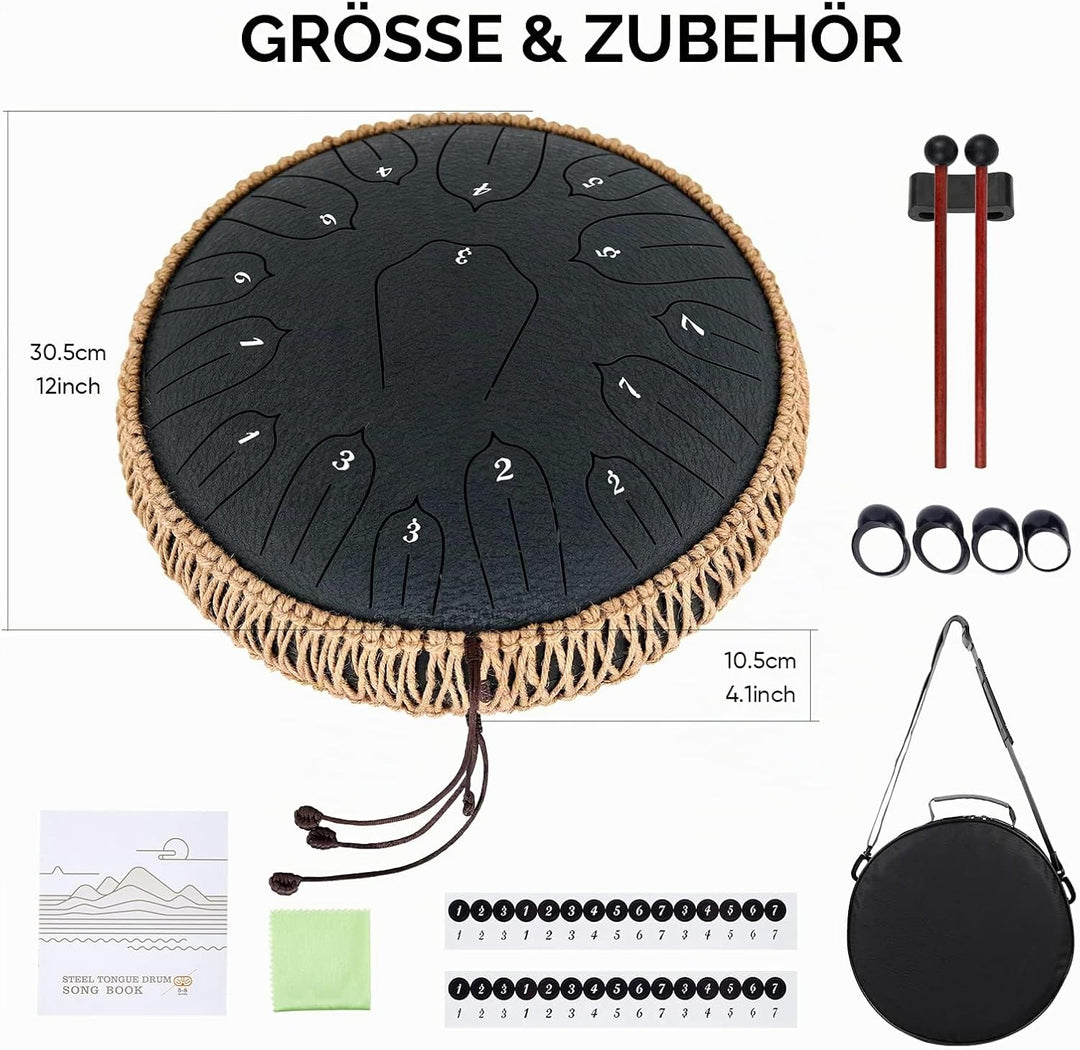 Musfunny Steel Tongue Drum, 12 Zoll 15 Tone Zungentrommel Handpan Trommel, D-Dur Steel Pan Töne Schl