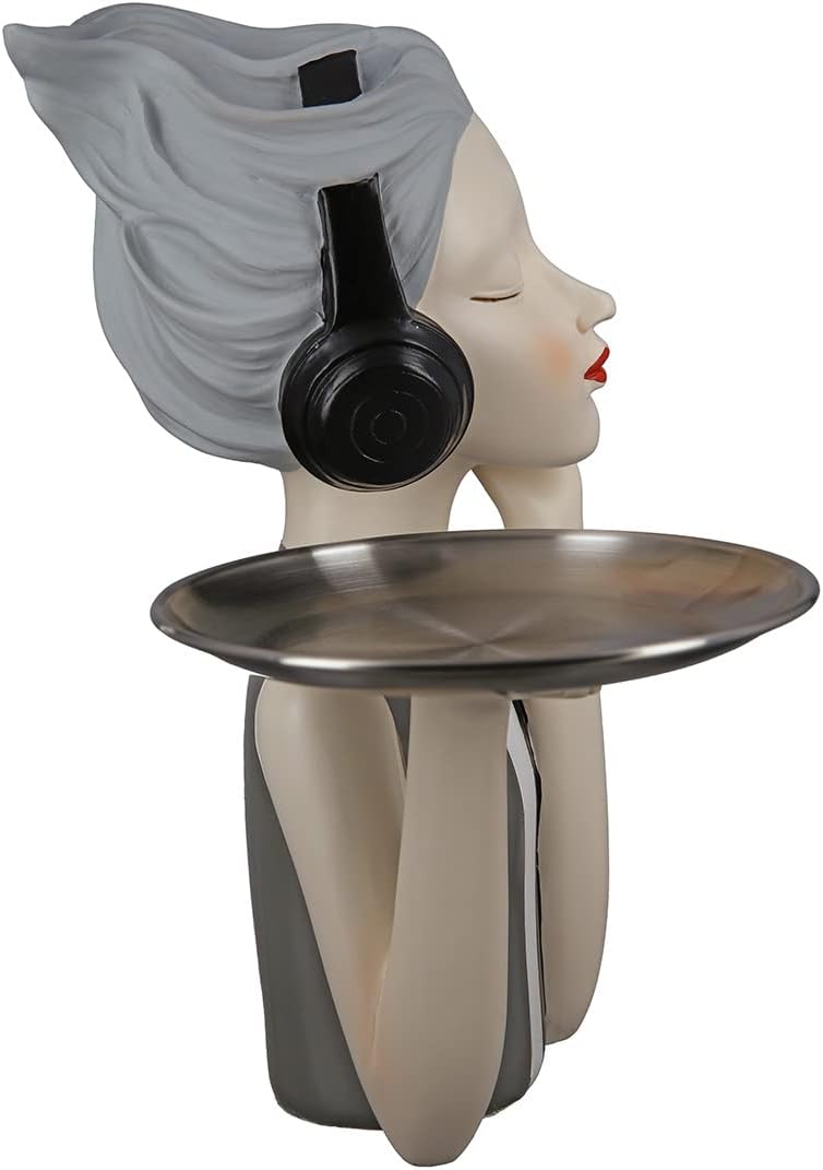 GILDE Deko Skulptur Figur Girl - mit Kopfhörer - Geschenk und Dekoration - Höhe 27 cm, Beige, Grau