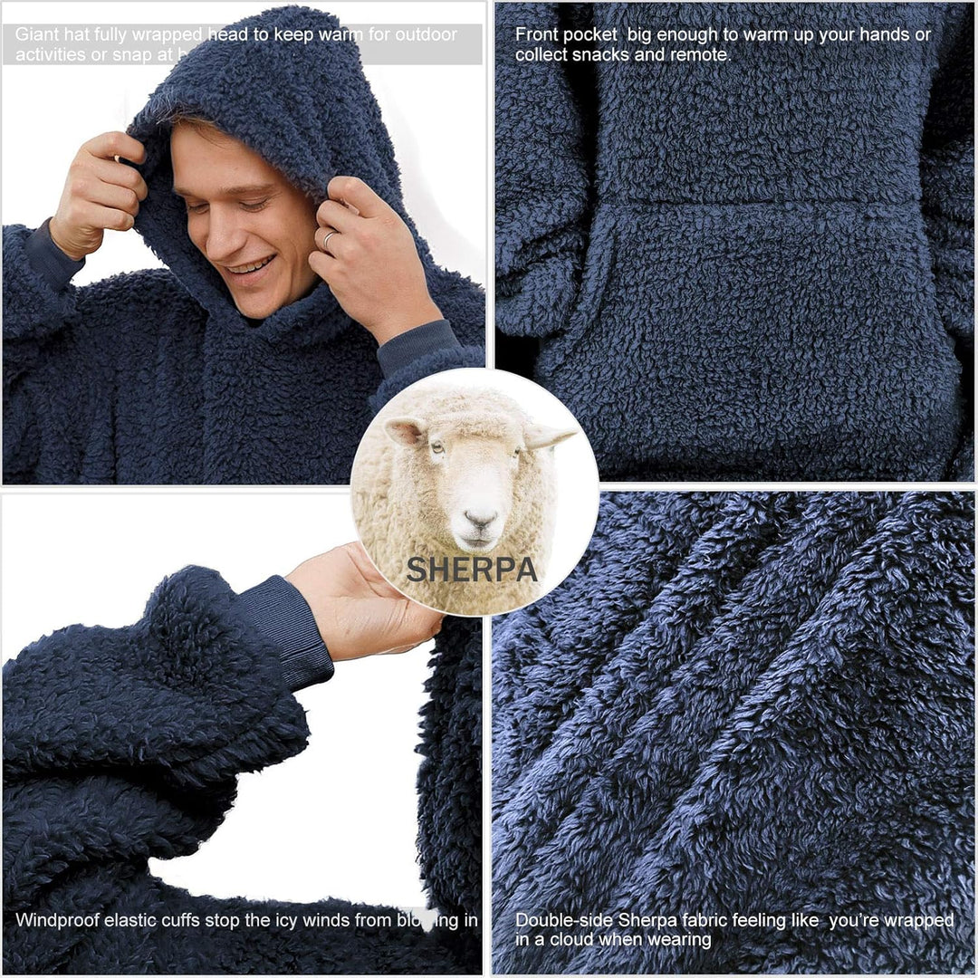 ililmmoe Sherpa tragbare Decke Übergrosse Hoodie Sweatshirt TV Decke mit Langen Ärmeln und Tasche-Na