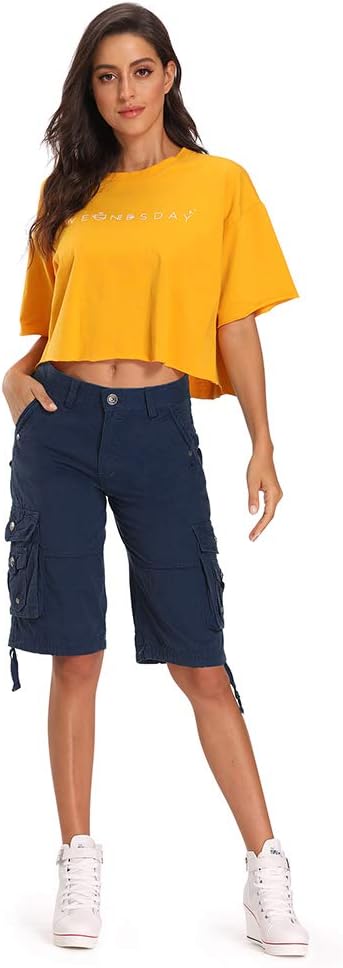 Aeslech Shorts für Frauen mit mehreren Taschen, Cargo-Casual Sommer 42 Dunkelblau, 42 Dunkelblau