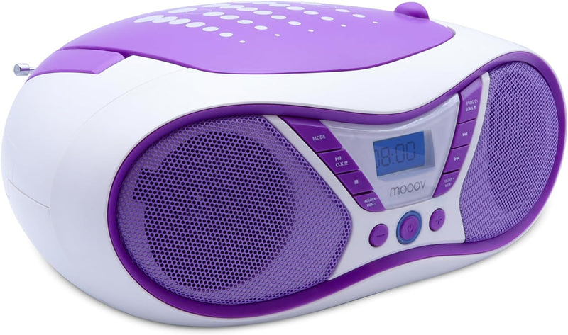 MOOOV Pop Purple, tragbarer CD-Player, Wiedergabe von CD-R/CD-RW/CD-MP3, UKW-Radio, USB-Port, Stereo