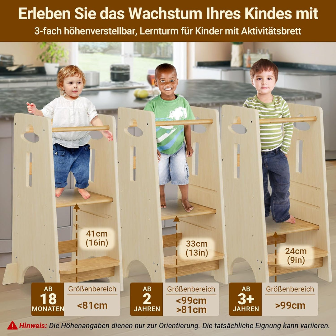 COSYLAND Lernturm ab 1 Jahr - Höhenverstellbarer Learning Tower für Kinder (3-stufig) - Montessori L