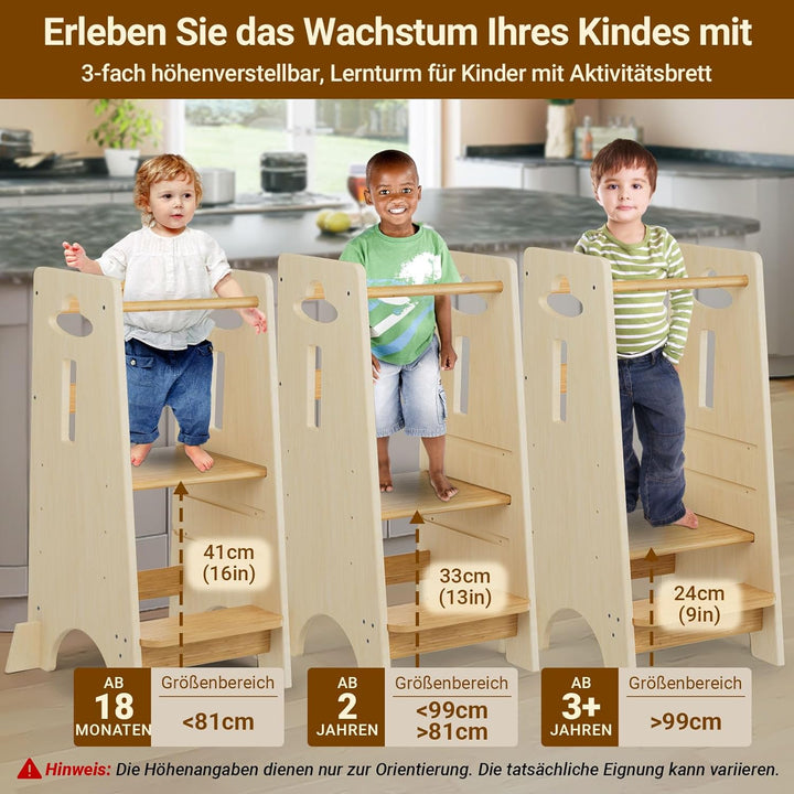 COSYLAND Lernturm ab 1 Jahr - Höhenverstellbarer Learning Tower für Kinder (3-stufig) - Montessori L
