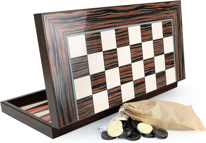 Luxus Classic Ebenholz Optik Wood Backgammon Tavla XXL