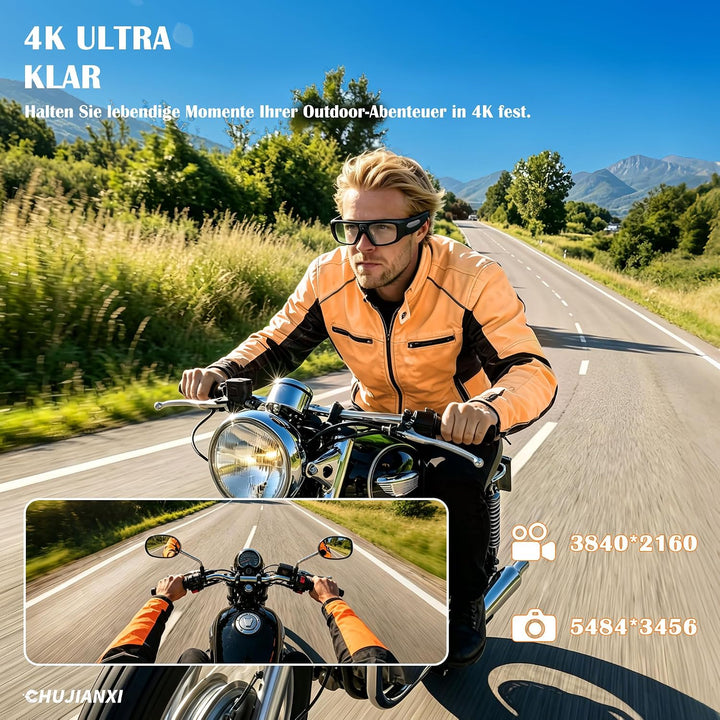Brille mit Kamera 4K, 2026 Neu Videobrille Actionkameras für Männer