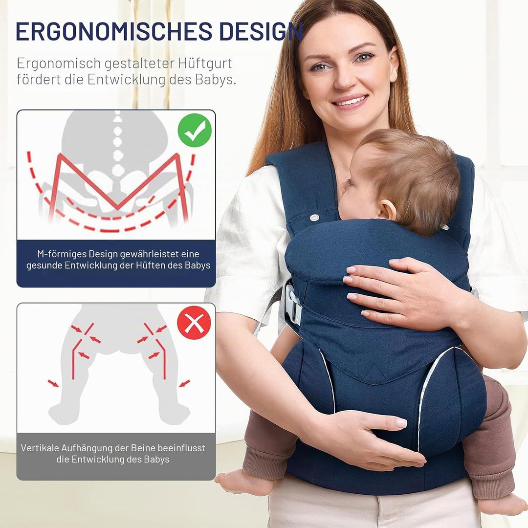 Viedouce Babytrage Neugeborene ab Geburt, Ergonomische Baby Trage Baumwolle Tragegurt mit Kopstütze