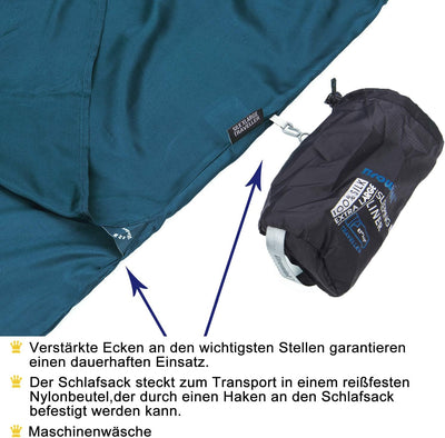 BROWINT Seidenschlafsack, Hüttenschlafsack aus 100% Naturseide, Extrabreite 220x110cm, 220x87cm, 185