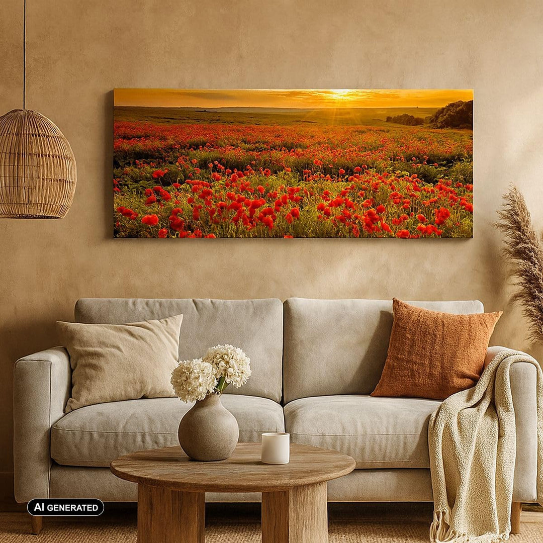 Panorama Bilder auf Leinwand 100x40cm Leinwandbild Mohn Blume Wiese Gross Wanddeko Bild Schlafzimmer