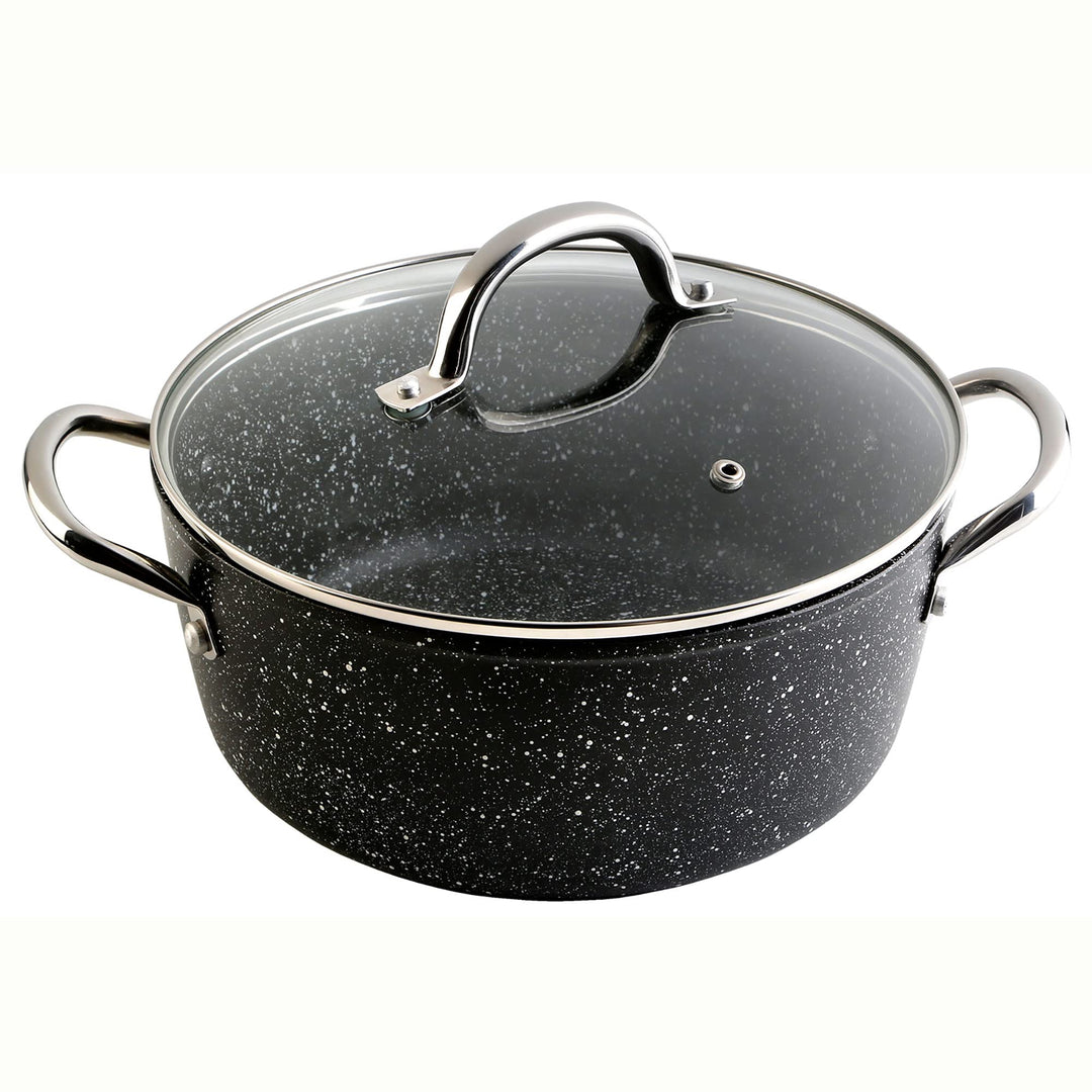 WECOOK! Granite Cazuela Alta Inducción Completa 20cm Tapa Vidrio, Aluminio Forjado 2,2 Litros, Antia