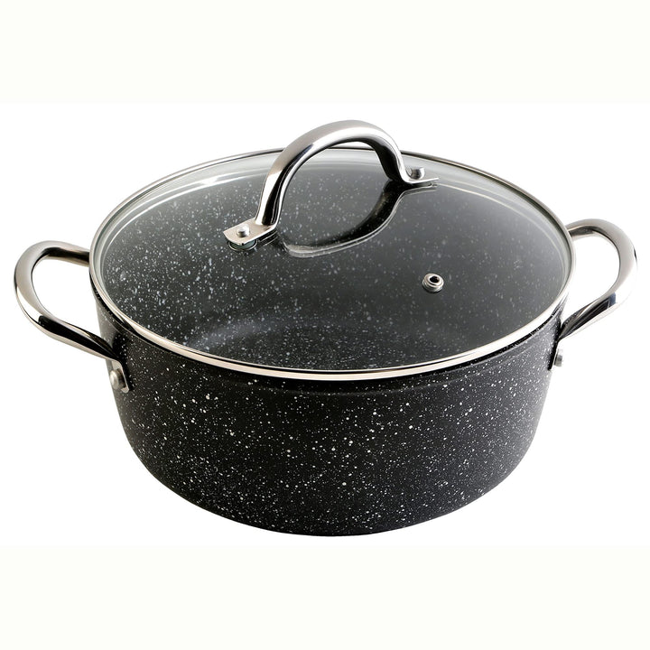 WECOOK! Granite Cazuela Alta Inducción Completa 20cm Tapa Vidrio, Aluminio Forjado 2,2 Litros, Antia