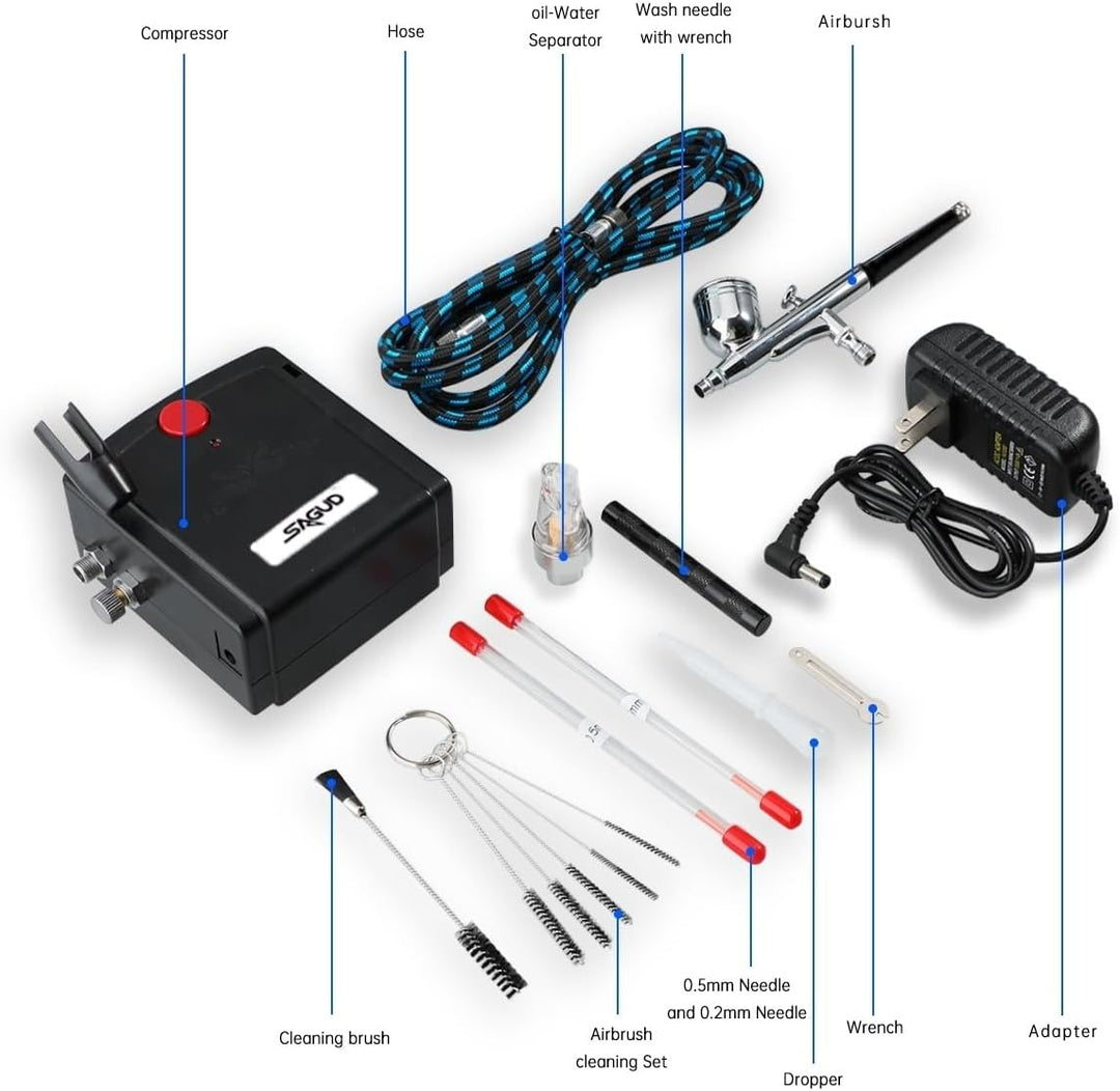 Sagud Mini Airbrush Kit mit tragbarem Airbrush Kompressor Schwerkraft gespeist mit doppeltwirkender