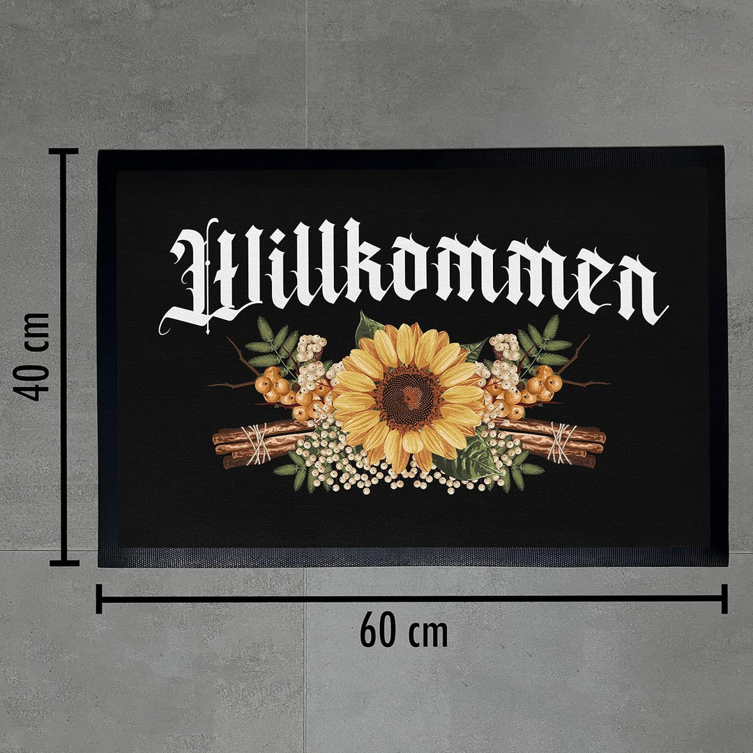 Trendation - Willkommen Fussmatte Grafik Schmutzfangmatte Geschenk Aussen Innenbereich 60x40 cm Wasc