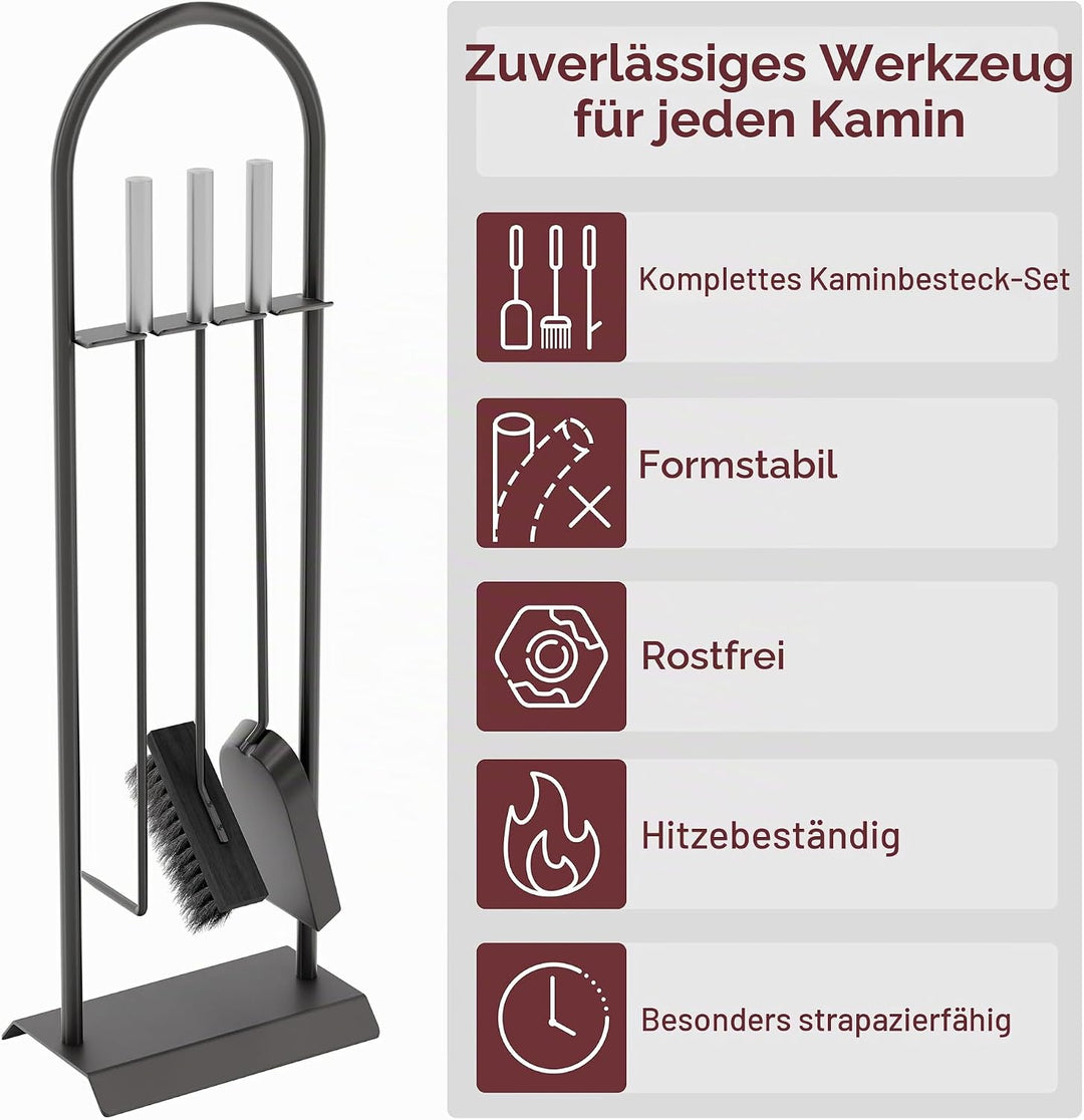 Fire Vida Arc Kaminbesteck-Set, Metall, chromfarben/Scharz, 4-teilig