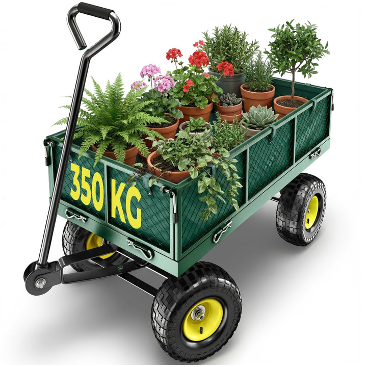tectake® Bollerwagen, Handwagen mit Seitenwand klappbar, Transportwagen für Strand, Rollwagen für Ga