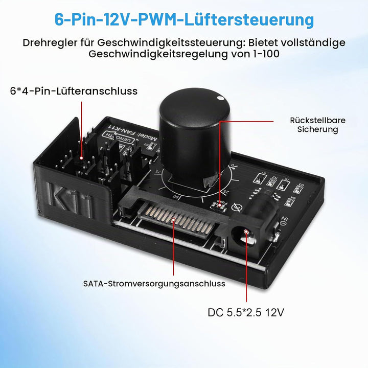 PWM lüftersteuerung Binghe PWM Lüfter Controller mit 1 zu 6 4Pin 12V und Kabel, PC-Lüfter Hub mit SA