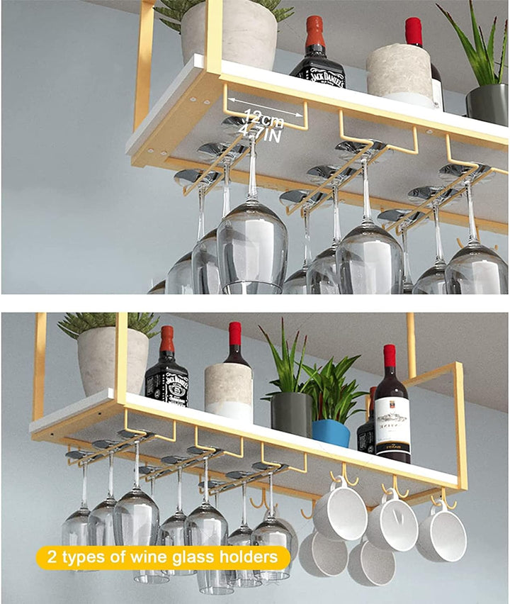DSVONAUS Deckenregal Decken Weinregal ， Eisen Massivholz Deckenregal Regale Stemware Holder ， Für Ba