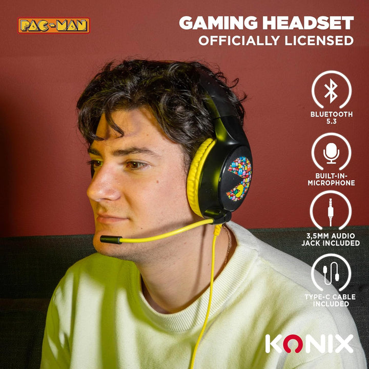 Konix Pac-Man Kabelgebundenes Over-Ear-Gaming-Headset für PC, PS5, Switch 2, Xbox Series X|S - 45°-M
