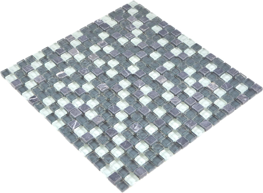 Mosaik Quadrat Crystal/Stein mix grau Glas Naturstein Fliesenspiegel, Mosaikstein Format: 15x15x8 mm
