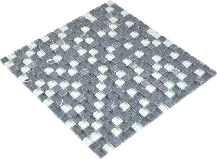 Mosaik Quadrat Crystal/Stein mix grau Glas Naturstein Fliesenspiegel, Mosaikstein Format: 15x15x8 mm