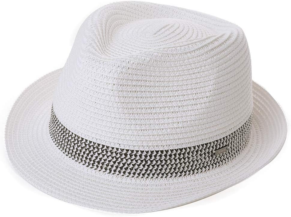 Comhats Stroh-Trilby-Hut - Unisex Sommerhut für Herren und Damen - Fedora-Stil mit UV-Schutz - Natur