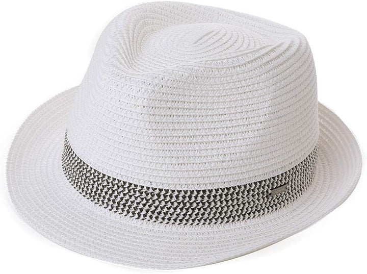 Comhats Stroh-Trilby-Hut - Unisex Sommerhut für Herren und Damen - Fedora-Stil mit UV-Schutz - Natur